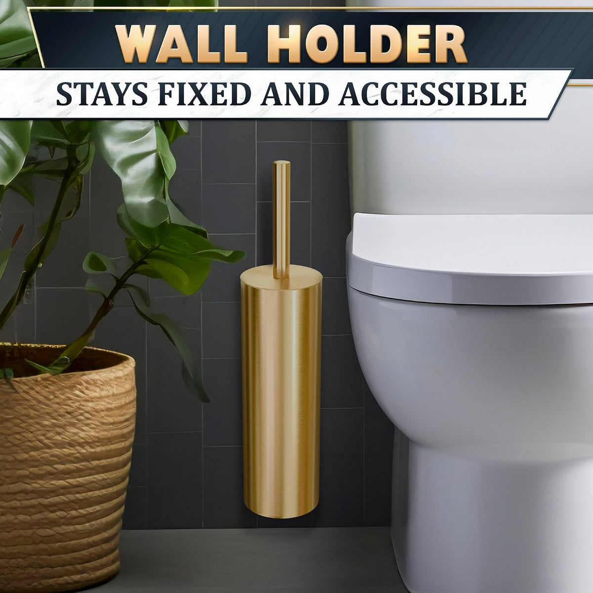 Brushed Gold Toilet Brush and Holder Set, Wall Mounted Toilet Brush Holder