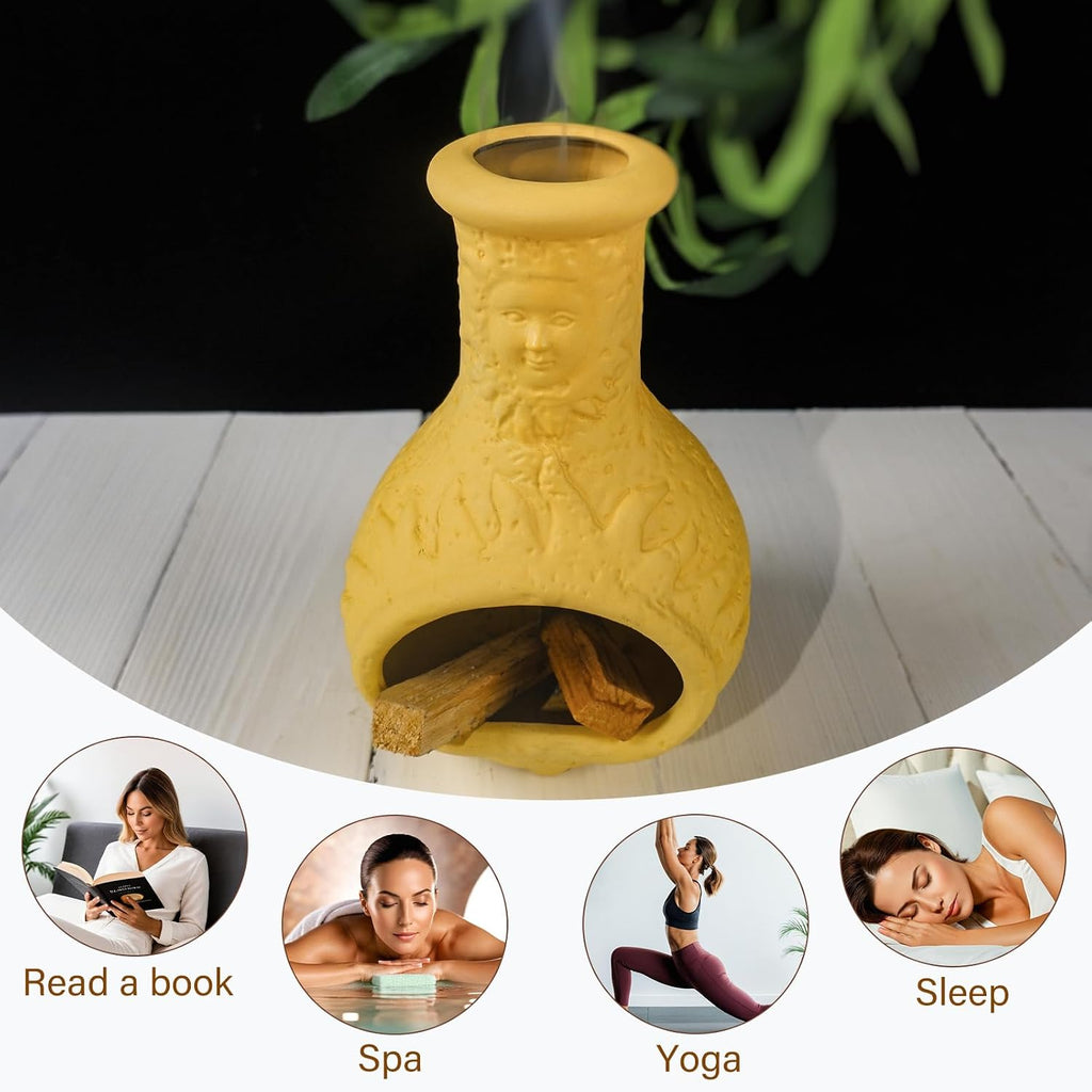 Yellow Mini Chiminea Palo Santo Holder, Handmade Ash Catcher Smudge Bowl