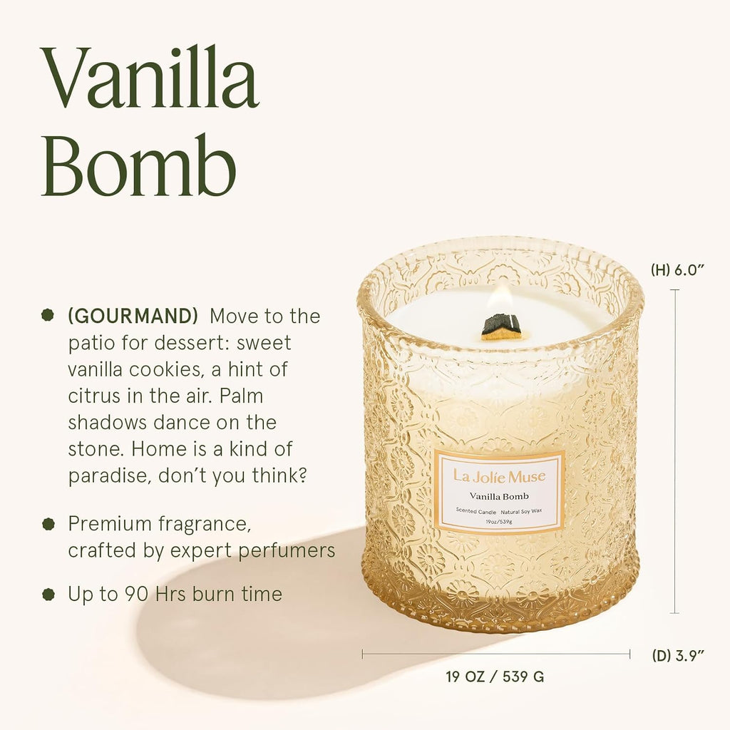 LA JOLIE MUSE Vanilla Zest Scented Candles for Home,19 oz Natural Soy Wax