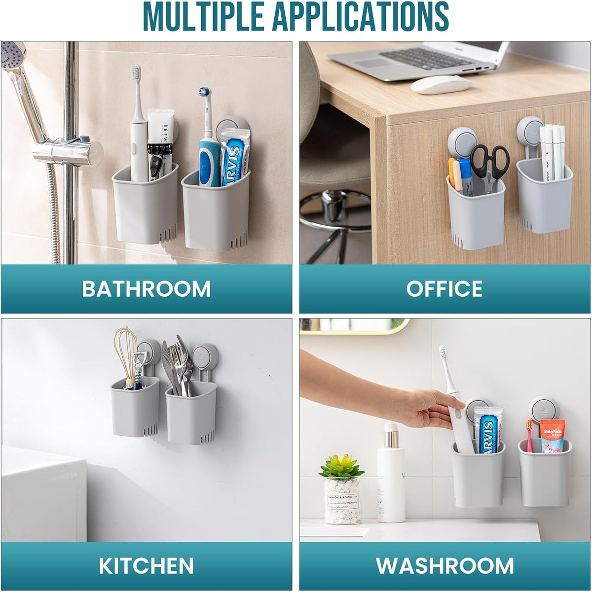 TAILI Suction Cup Toothbrush Holders for Bathroom Wall 2Pack, Gray