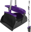 Broom and Dustpan Set, 51" Long Handle Broom with Dustpan Combo Set, Windproof and Self-Cleaning Teeth, Purple Household Dust Pan Set Sweep Kitchen Office Lobby Pet Room