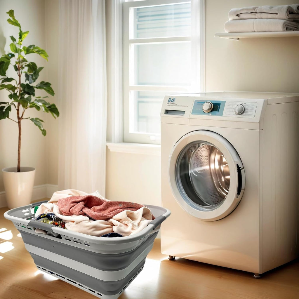 SAMMART 42L (11 Gallon) Collapsible Plastic Storage Basket - Foldable Pop Up Storage Container/Hamper - Portable Laundry Organizer - Space Saving (Grey, 42L (Style A))