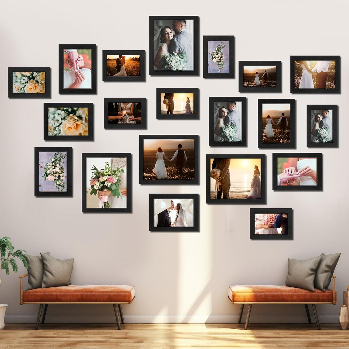 Namalu 20 Pcs Gallery Wall Frames Set Rustic Picture Frames Collage Assorted Photo Wall Decor Pack for Hanging or Tabletop Display Multi Sizes with 8 x 10, 5 x 7, 4 x 6 (Black)