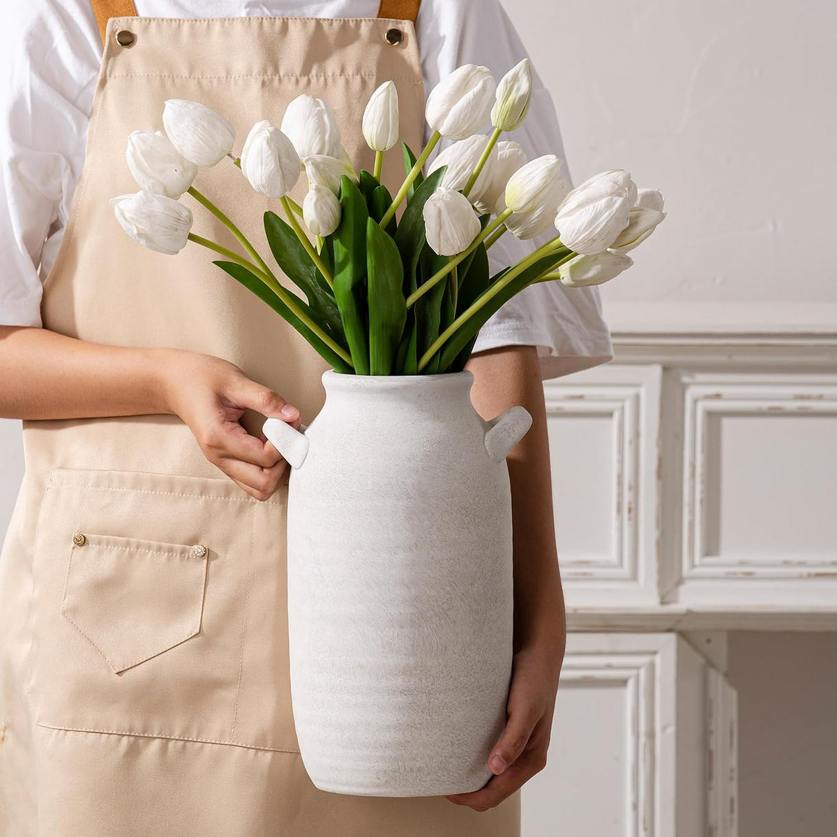 Vanselia Ceramic Flower Vase Home Decor Living Room Table Vase (12" Rustic)