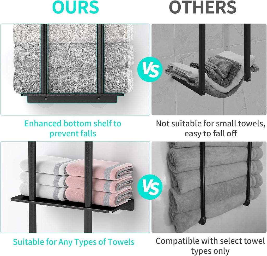 Bethom 3 Tier Over The Door Towel Rack, Hanging Towel Rack, Matte Black