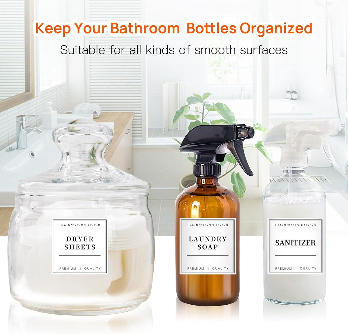 TESWEY 30PCS Waterproof Labels for Bottles, Minimalist Bathroom and Laundry Room Labels Set, Self-Adhesive Labels Stickers for Soap Dispenser and Laundry Jars, Hand Soap Shampoo Conditioner Label