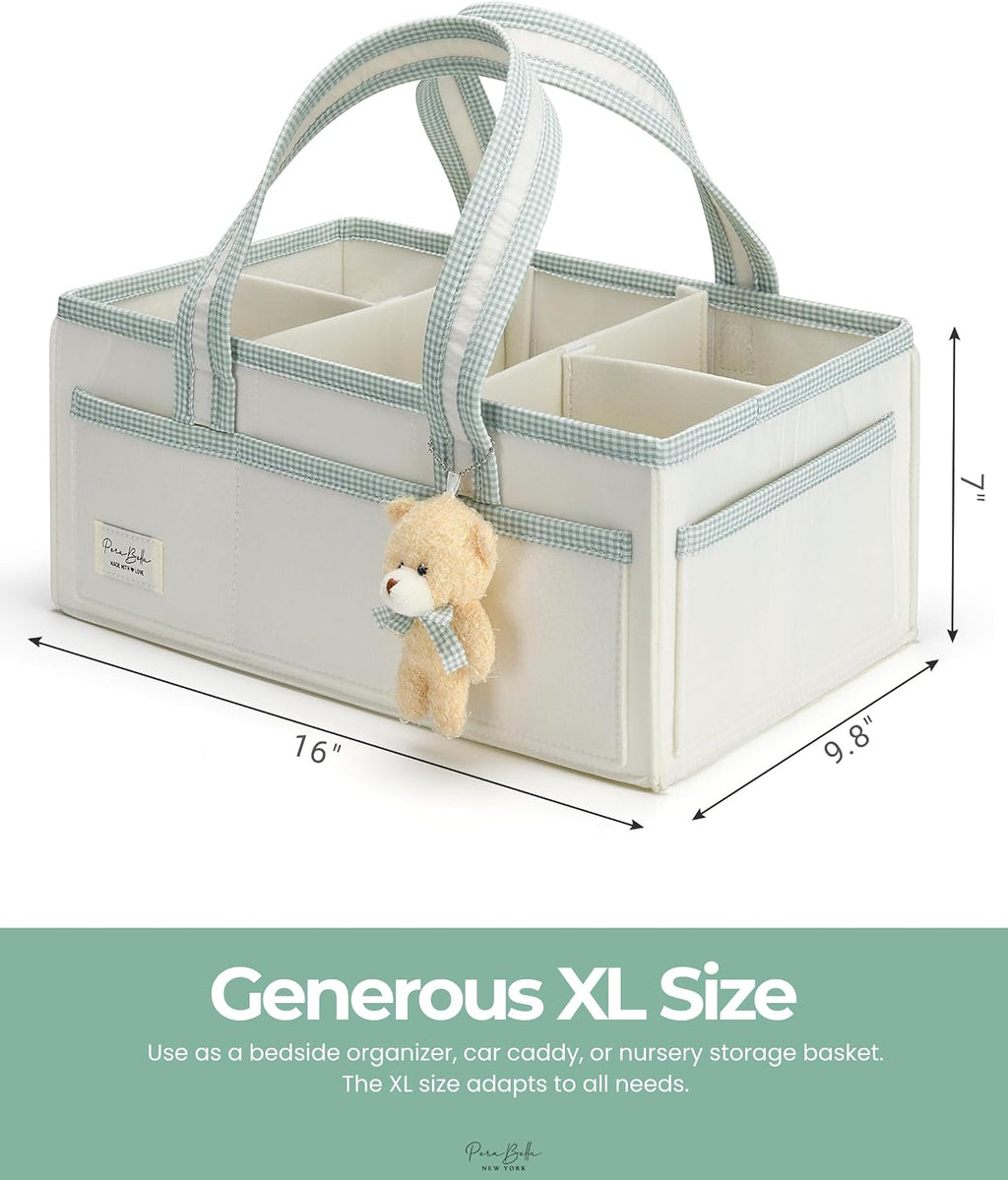 PeraBella XL Diaper Caddy Organizer With Handle, Baby Shower Gifts Basket Bag, Registry Search Must Haves Items, Newborn Girl Boy Nursery Storage Organizer, Baby Bag Essentials, Car Diaper Caddy Cart