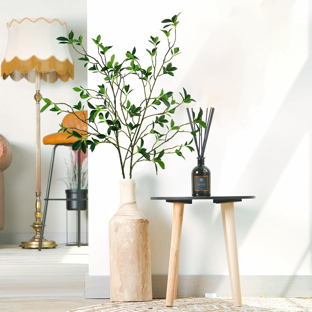 Krissing 2Pcs Artificial Greenery Stems, 44inch Fake Ficus Twig Branches