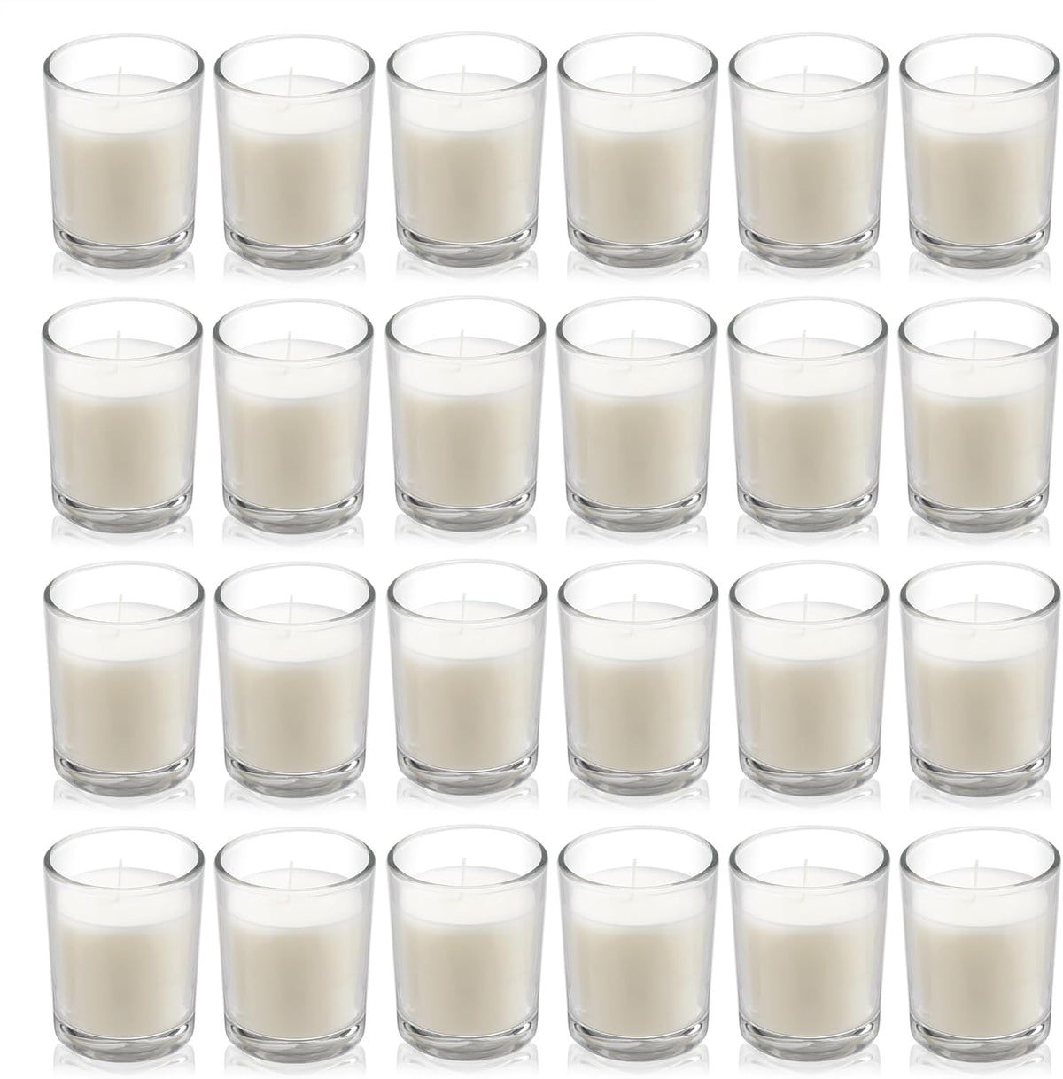 Housecret 24 Pack Warm White Unscented Clear Glass Filled Votive Candles. Hand Poured Wax Candle Ideal Gifts for Aromatherapy Spa Weddings Birthdays Holidays Party