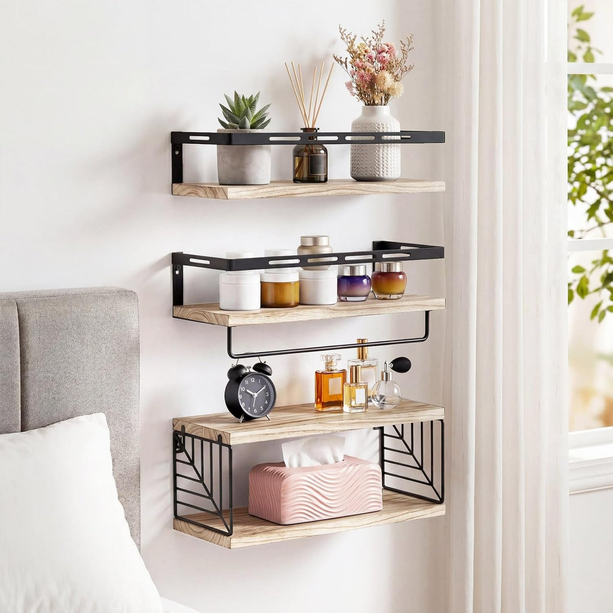 Fixwal Wall Mounted Bathroom Shelves Over Toilet (3+1 Light Brown)