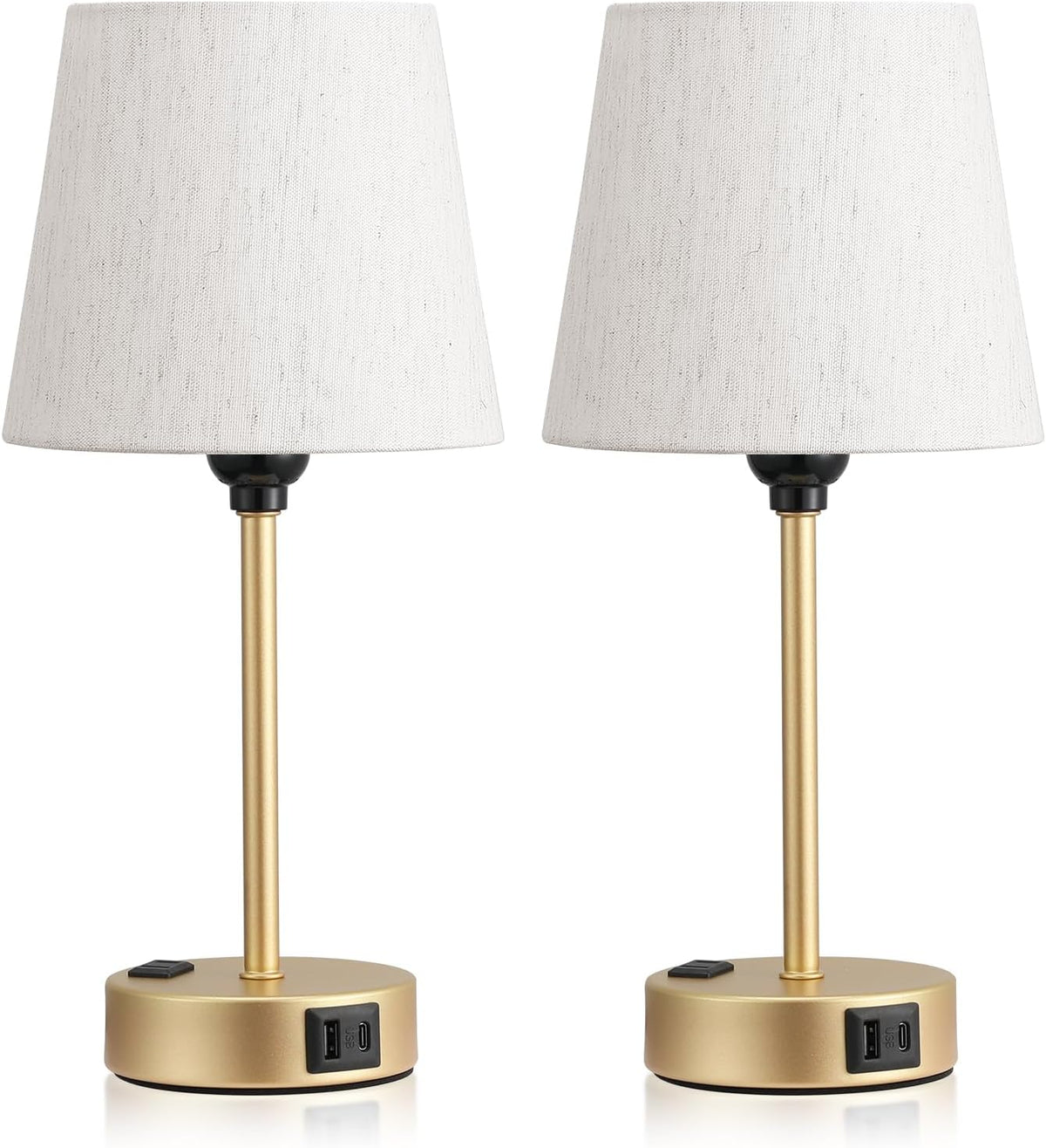 Gold Bedside Lamps Set 2 for Bedroom - Dimmable Touch, USB C+A, AC Outlet