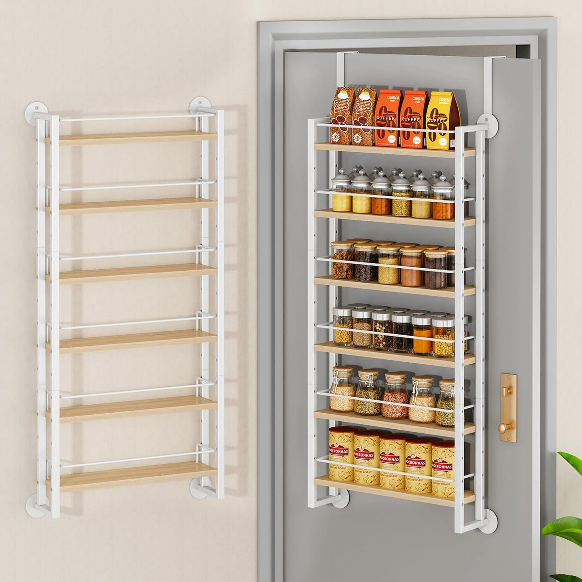 IBUYKE Over the Door Spice Organizer,Door or Wall Mount,Natural TLJ028R