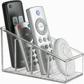 Clear TV Remote Control Holder, PET Remote Caddy with 4 Compartments, Mini Desktop Organizer for Remotes, Pens, Office Desk and Bedside