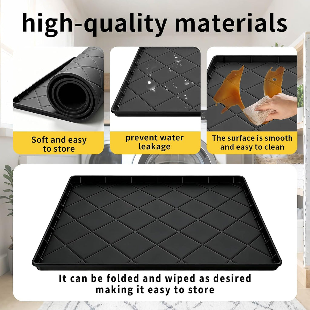 32" x 30" Foldable Washing Machine Drain Pan Silicone Mat,Black