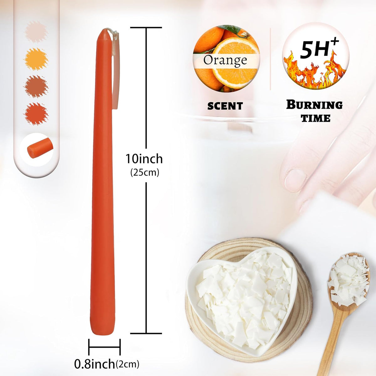 Smokeless Long Taper Candles Orange Scented 10 Inch Handmade Gradient Dinner Candlesticks for Home Decoration Holiday Gifts