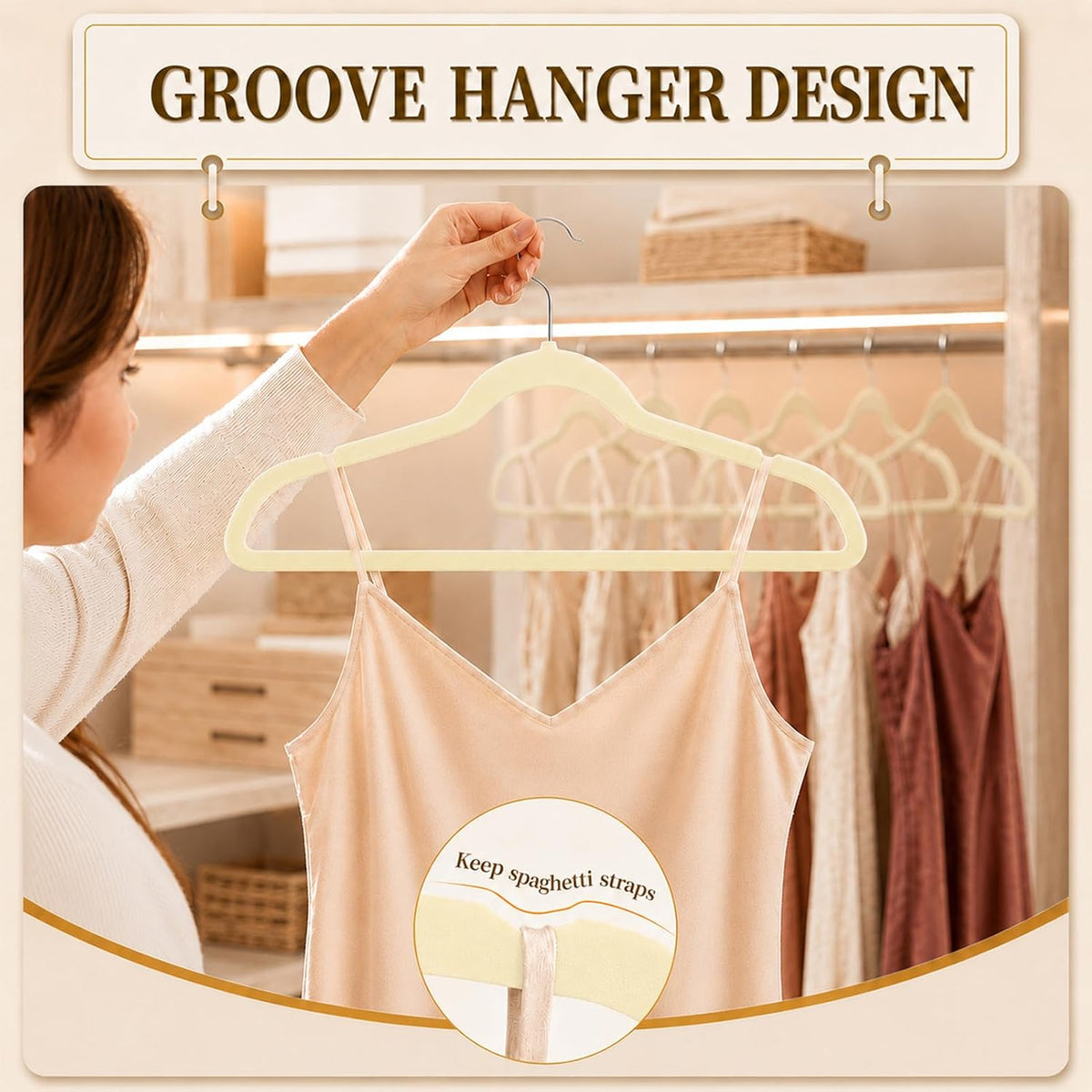 Velvet Felt Hangers 50 Pack, Non Slip, Slim, Space Saving, Ivory