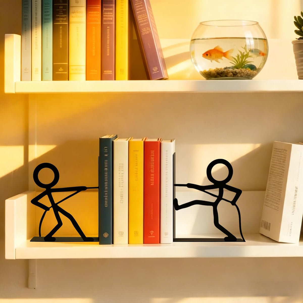 2 Pcs Metal Bookends and Heart Bookmark,Book Ends for Book Shelf,Tug of War