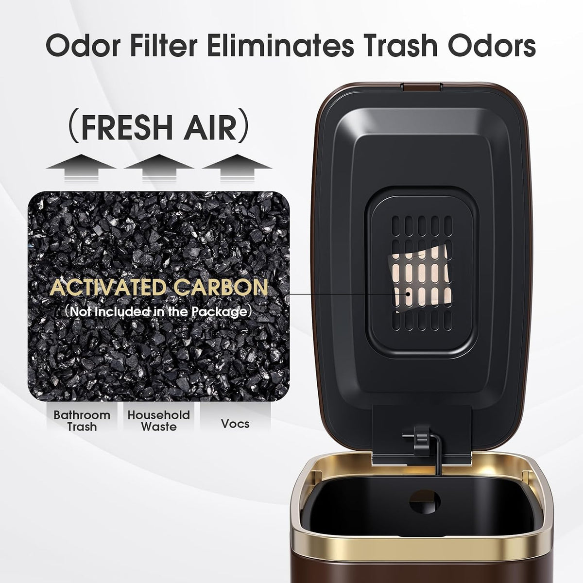 CEROELDA Small Bathroom Trash Can with Lid-5L/1.3 Gal-Soft Close Lid-Brown
