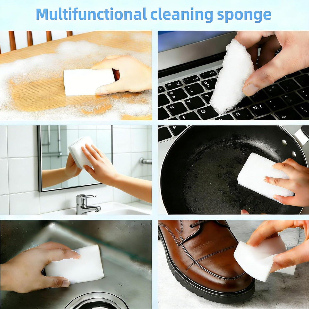 100 Piece Magic Shine Eraser, Powerful Cleaning Melamine Clean Sponge, Multi-Purpose Long Lasting Eraser Cleaner, Used for Wall, Kitchen, Bathroom, Furniture, Stain Removal-Household Necessities.