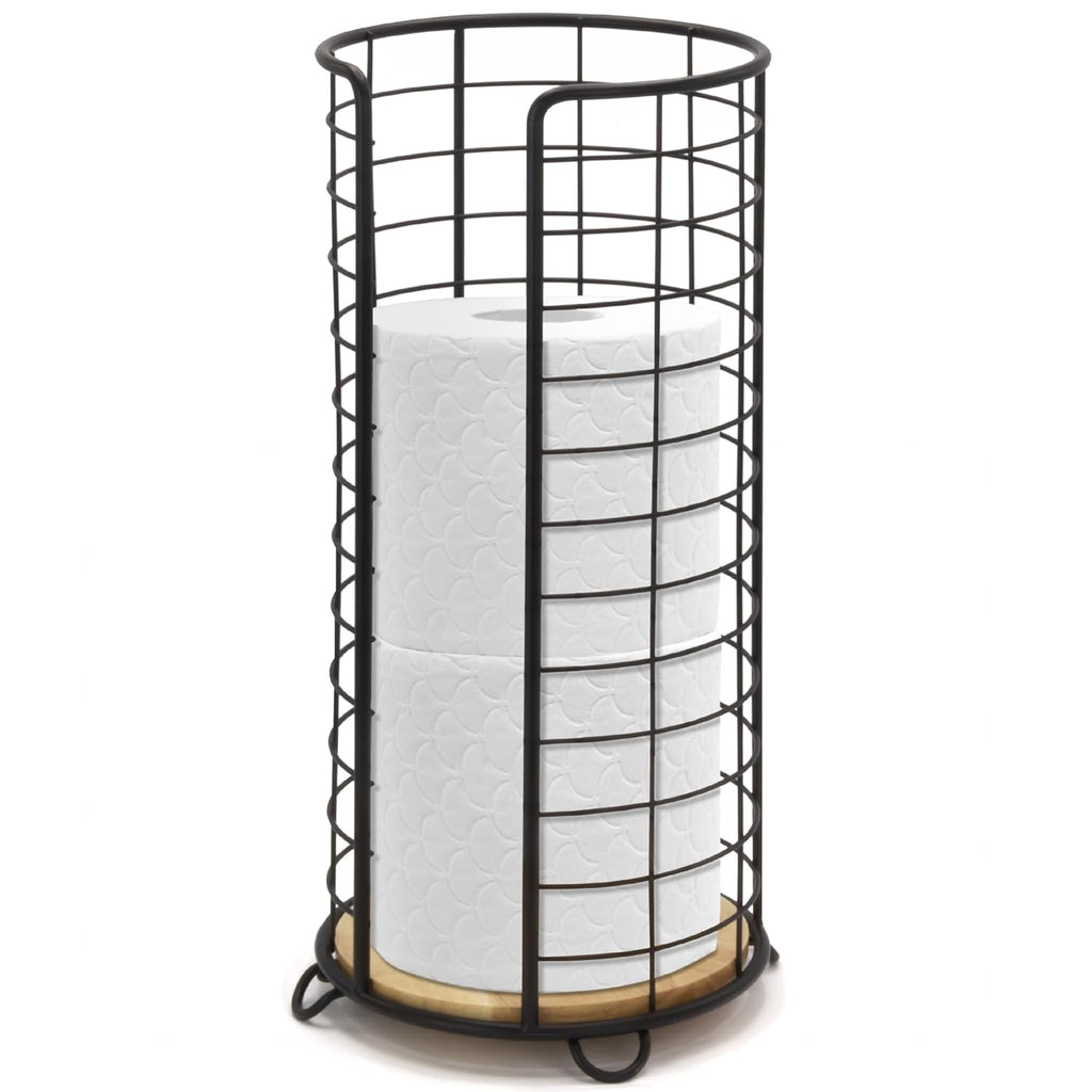 BROOKSTONE, Stylish Toilet Paper Holder with Bamboo Base, Freestanding Bathroom Tissue Organizer, Minimalistic Storage Solution, Modern Trending Design [Holds Large Rolls], Black…