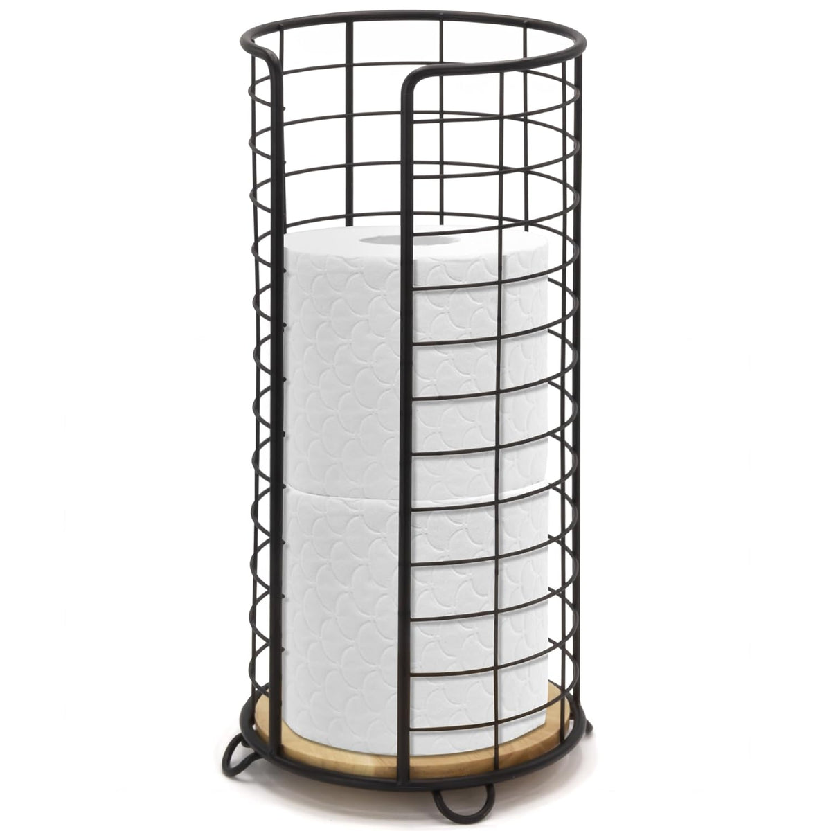 BROOKSTONE, Stylish Toilet Paper Holder with Bamboo Base, Freestanding Bathroom Tissue Organizer, Minimalistic Storage Solution, Modern Trending Design [Holds Large Rolls], Black…