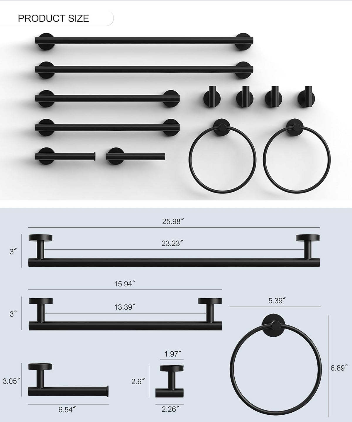 12 Pcs Matte Black Bathroom Hardware Accessories Set SUS304 Stainless Steel