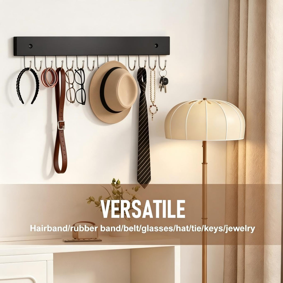 4Pack Necklace Wall Holder Wooden Mount Bulk with 56 Hooks Black