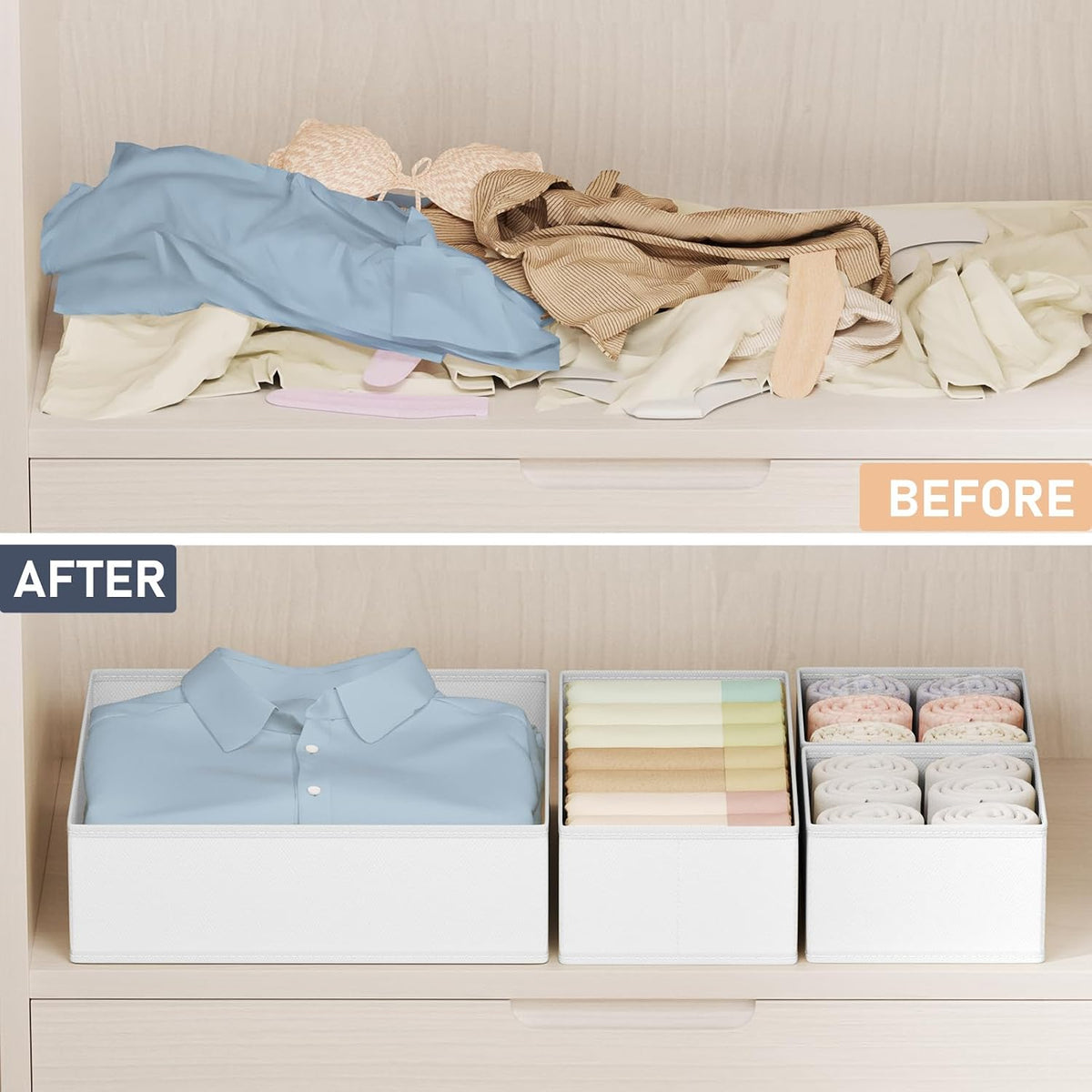 DIMJ Drawer Organizer Clothes, 24 Pack Dresser Organizer, Foldable Closet Organizers and Storage, Fabric Dresser Drawer Organizers, Drawer Dividers for Nursery, Baby Clothes, Underwears, Sock