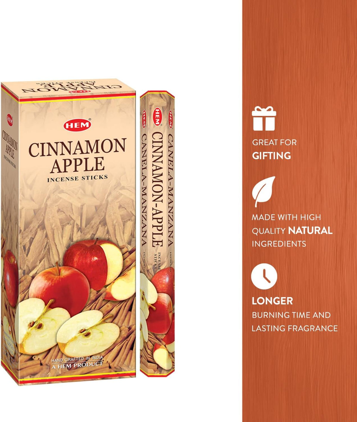 Hem Cinnamon Apple Incense Sticks (120 Sticks, 6 Boxes Inside) - 9 Inches Long, 20g per Box - Cozy and Inviting Fragrance, Evoking The Essence of Freshly Baked Apple Pie.