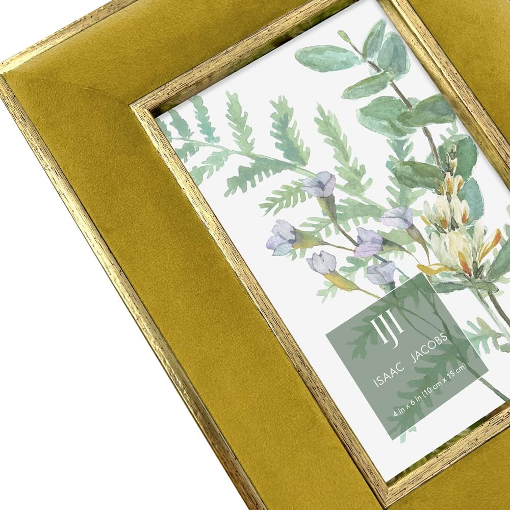 Isaac Jacobs 4x6 Mustard Velvet Picture Frame w/Metallic Gold Double Border