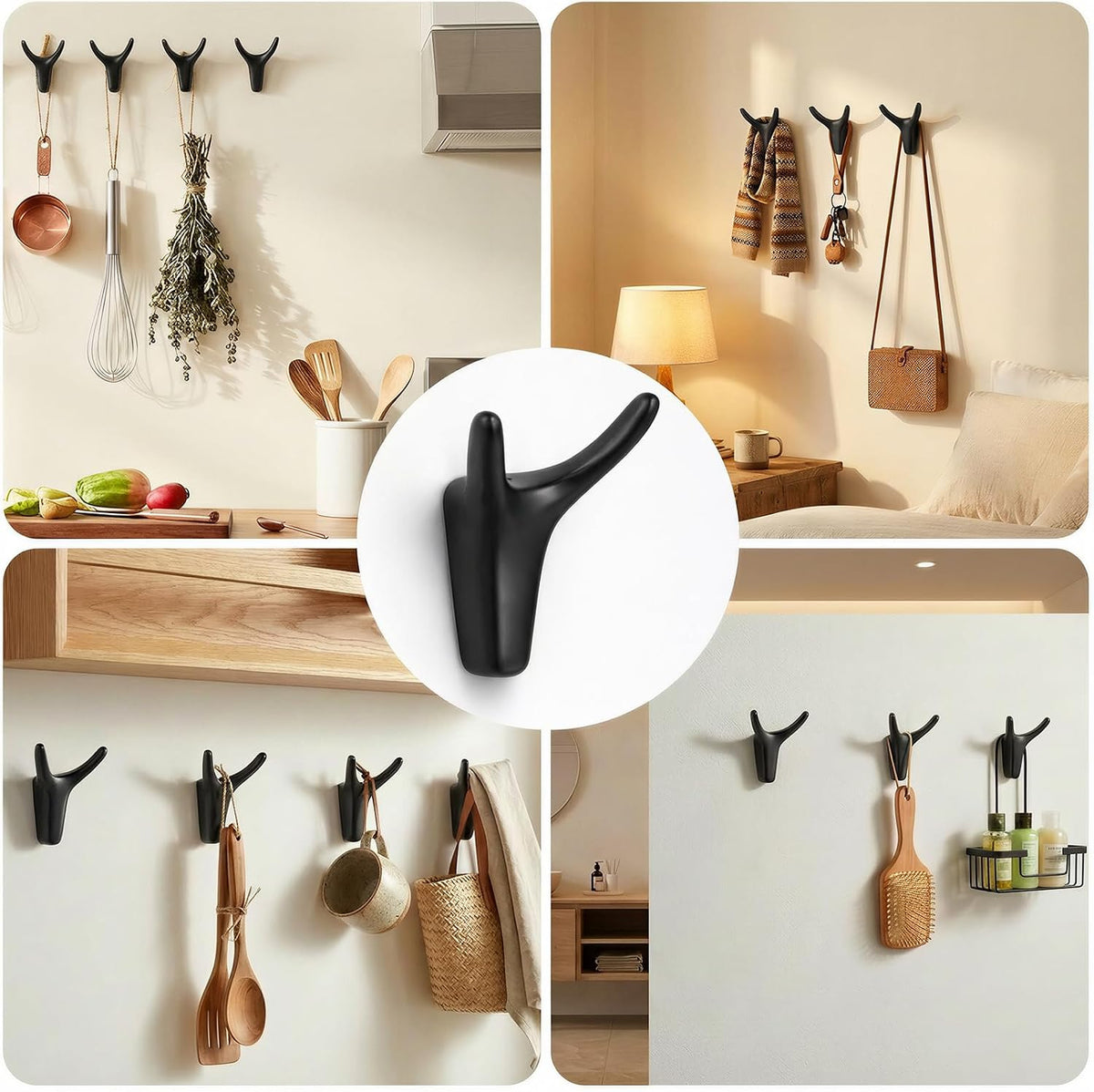 POZEAN 8 Pack Antler Wall Hooks for Hanging, Matte Black Heavy Duty Coat Hooks Wall Mounted for Coats Hats Bags Keys, Decorative Deer Antler Metal Hook for Entryway Mudroom Bathroom Bedroom (8, Black)