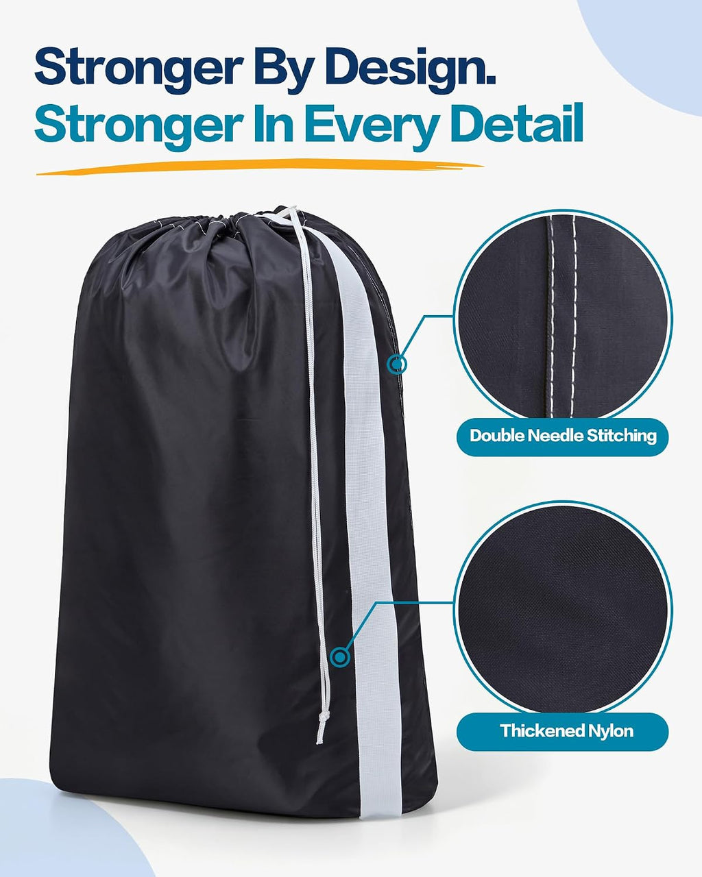 HOMEST 2 Pack XL Nylon Laundry Bag with Strap, Large Dirty Clothes Organizer, Easy Fit a Laundry Hamper or Basket, Can Carry Up to 4 Loads of Laundry, Black and Sky Blue