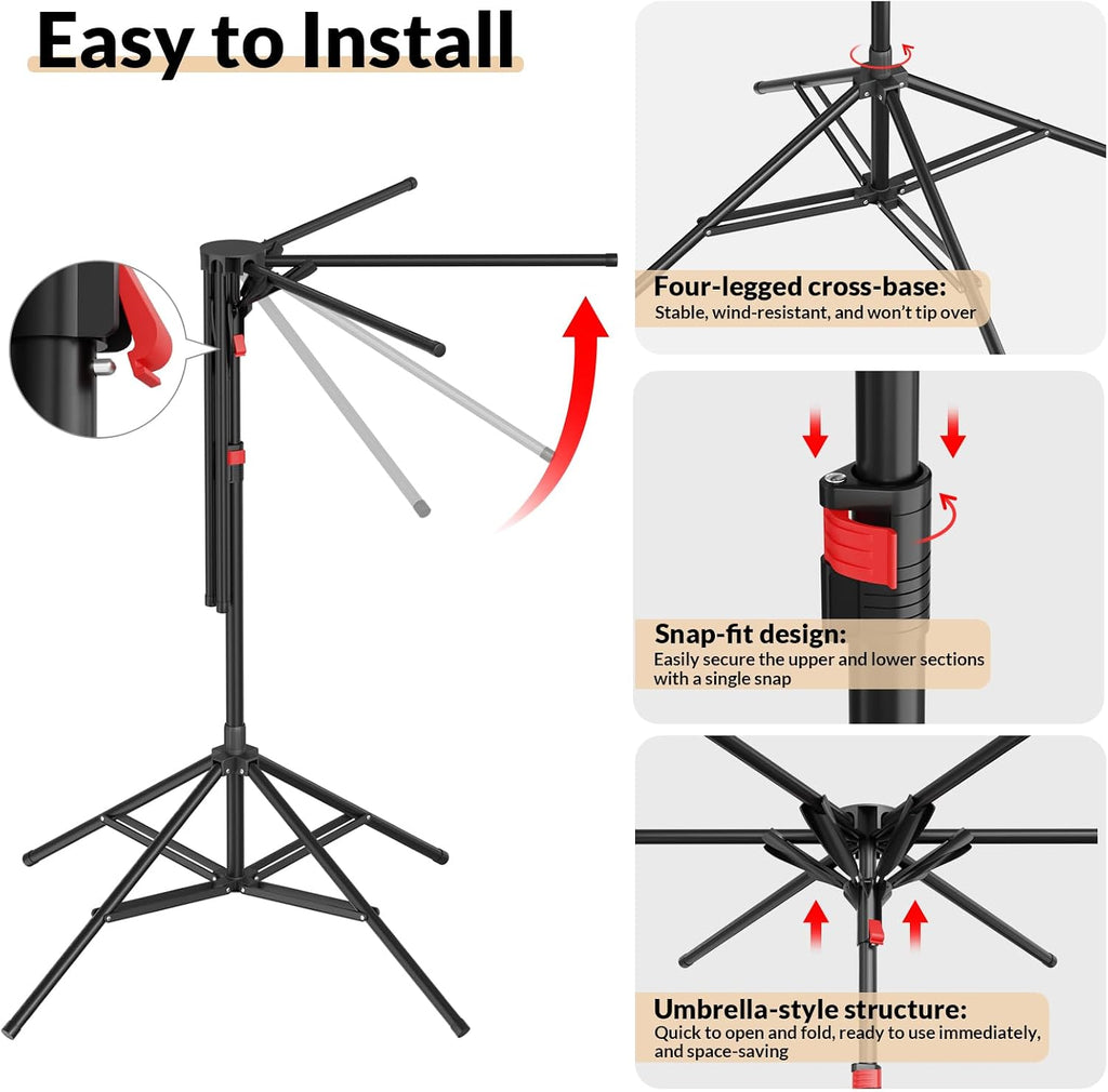 Portable 4-Leg Clothes Drying Rack, Foldable 6-Bar Rack for Space Saving