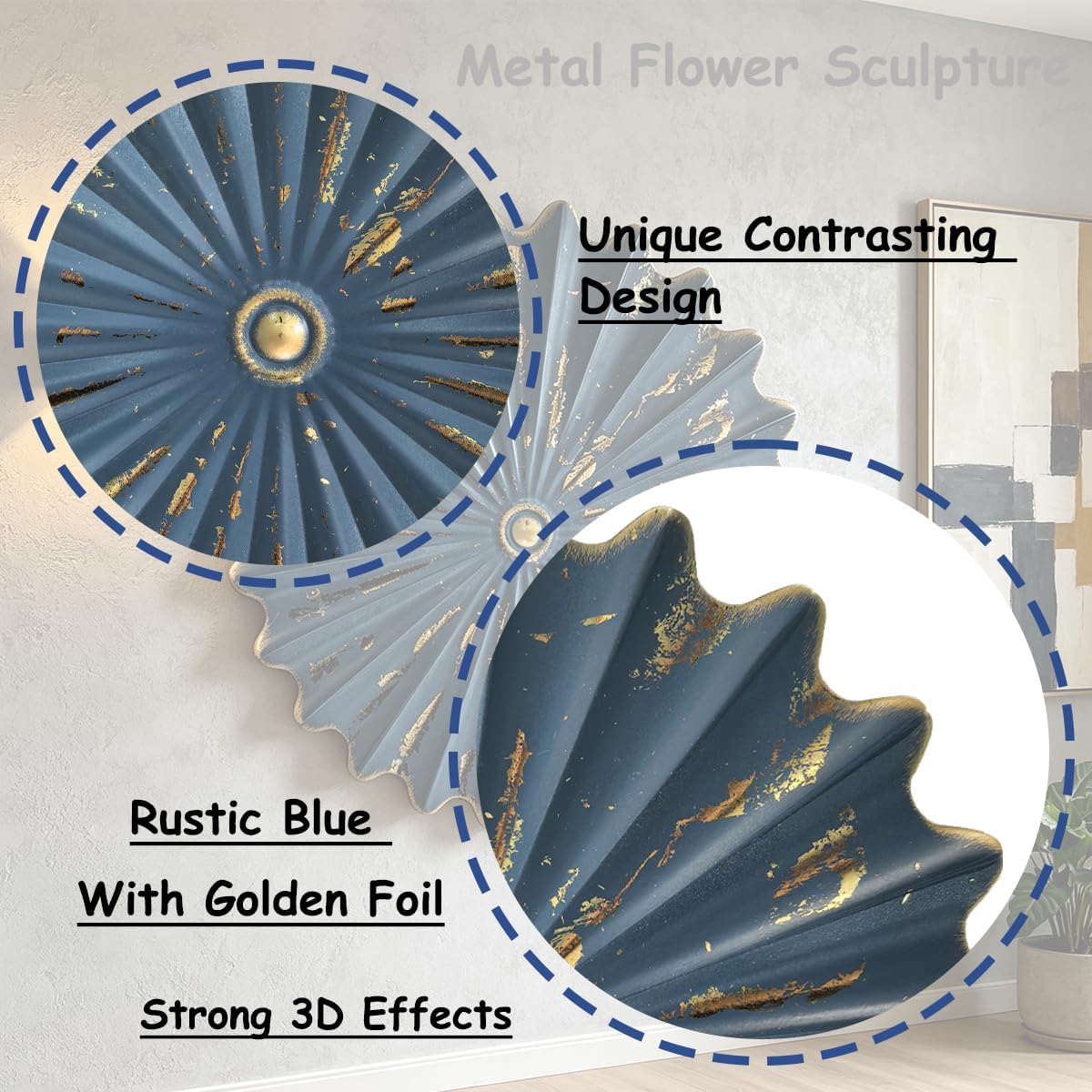 Metal Wall Sculpture,11.4'' Distressed Radial Sunburst Wall Art Decor