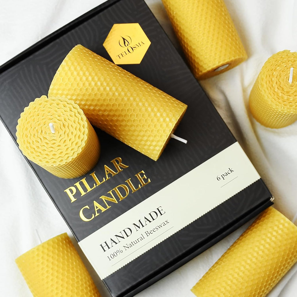 Hand Rolled Dripless Beeswax Pillar Candle Bulk, 2 x 4 inch, 6-Pack, Yellow
