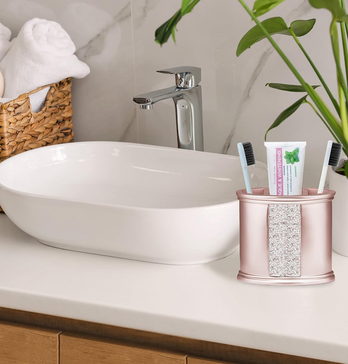 Zahari Home Sinatra Bath Tooth Brush Holder Modern Tooth Brush and Toothpaste Holder, Blush