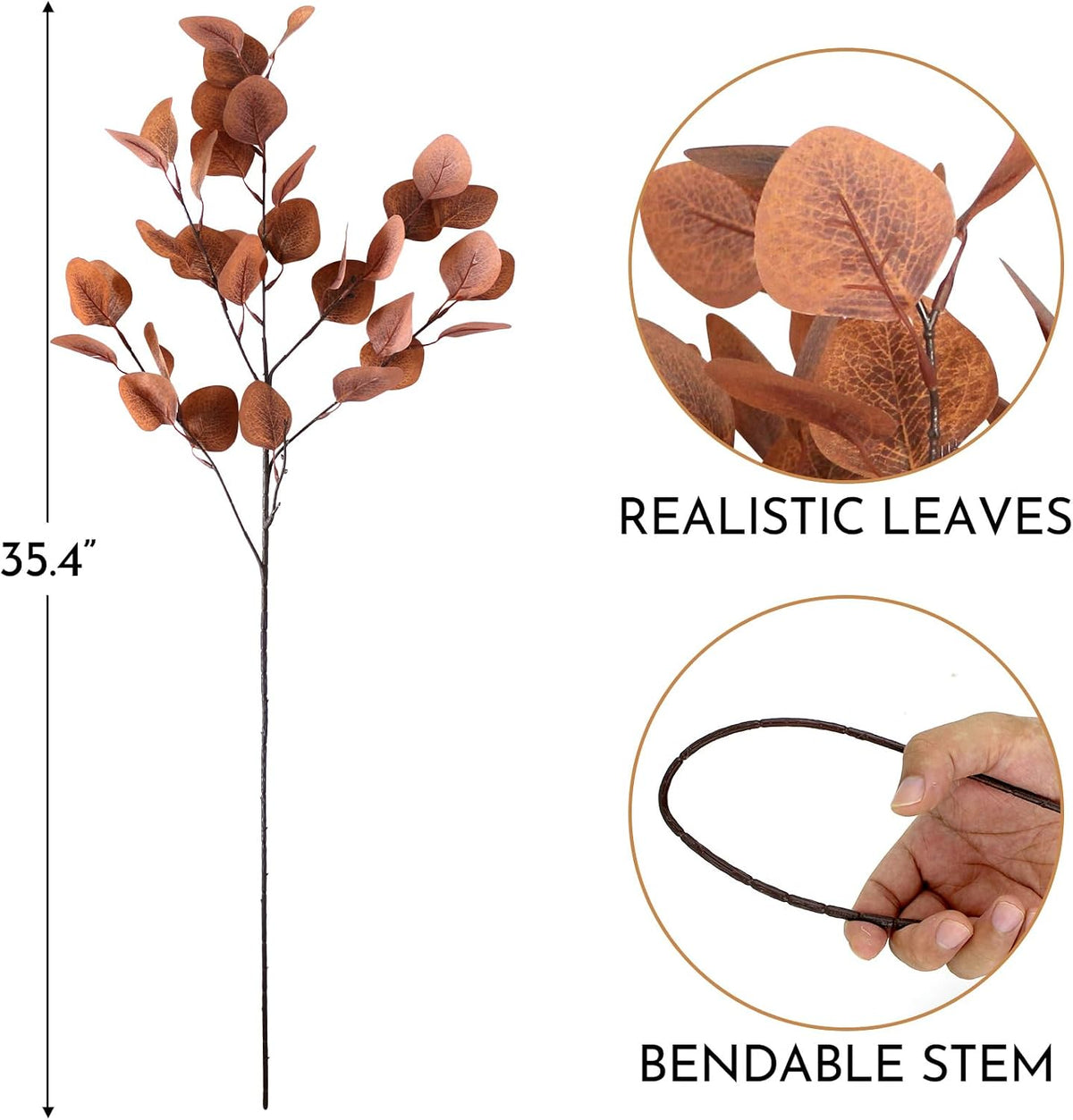 6 Pcs Fall Artificial Eucalyptus Stems Fall Decorations with Eucalyptus Leaf Branches for Indoor Home Autumn Festival Thanksgiving Decor(Dark Brown)
