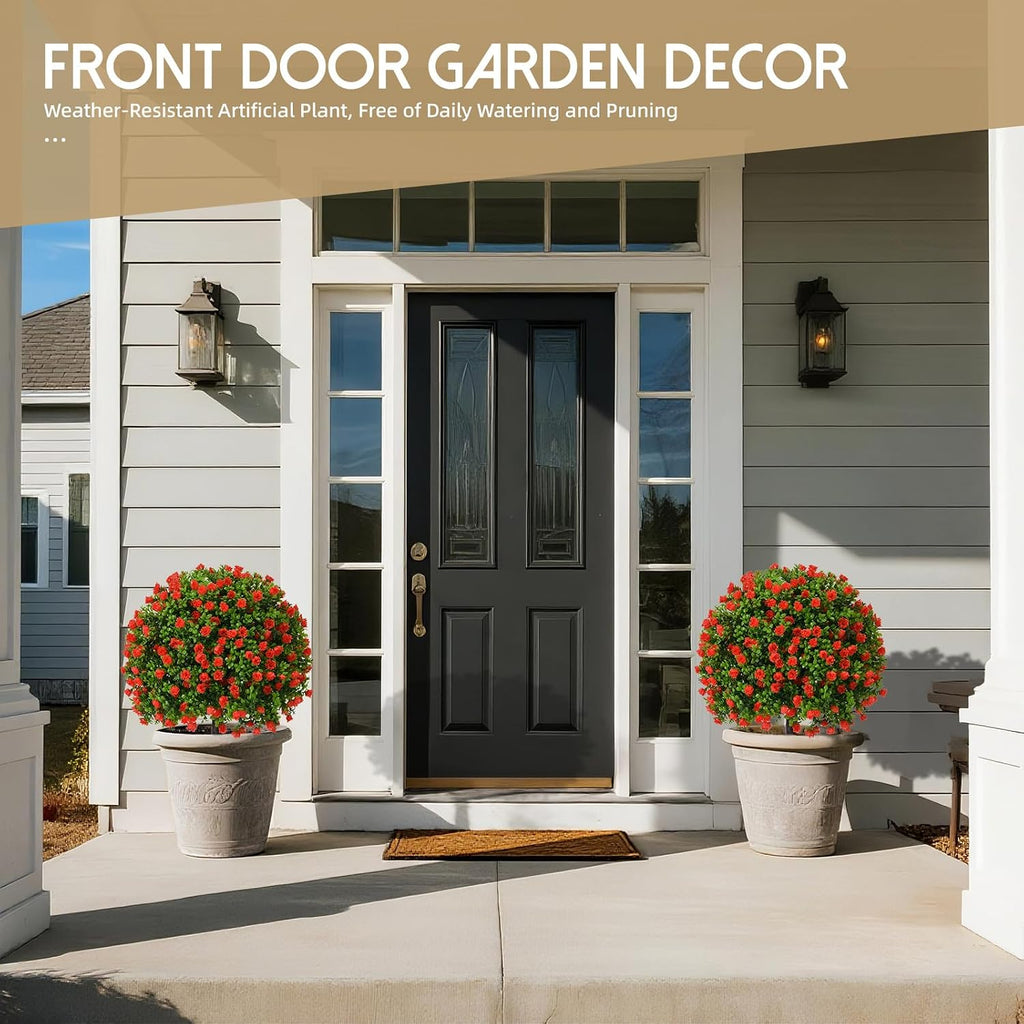 Artificial Topiary Ball Trees, Red, 2 Pack, 25.6 Inch