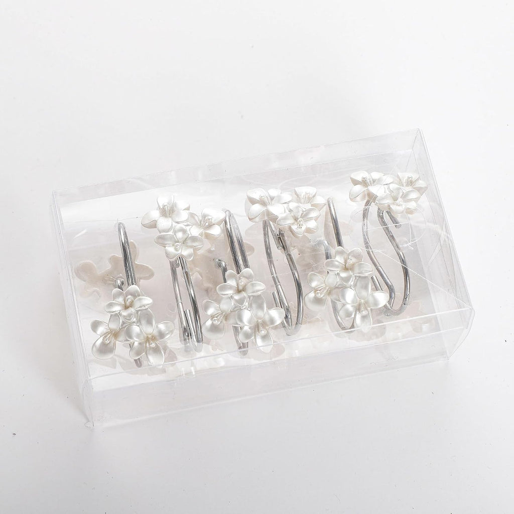 White Flower Shower Curtain Hooks Set of 12 White Decorative Rings