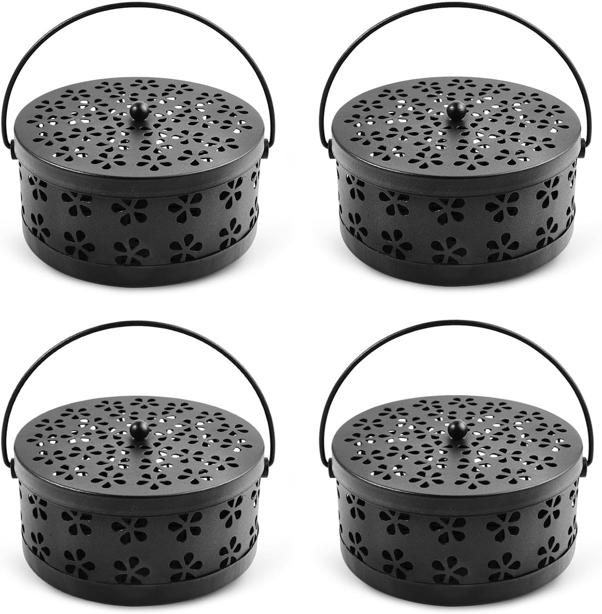 4 Pieces Mosquito Coil Holder Incense Coil Burner Indoor Outdoor Camping Use Portable Mosquito Repellent Coil Holder Incense Burner Holder (Black Blossom)