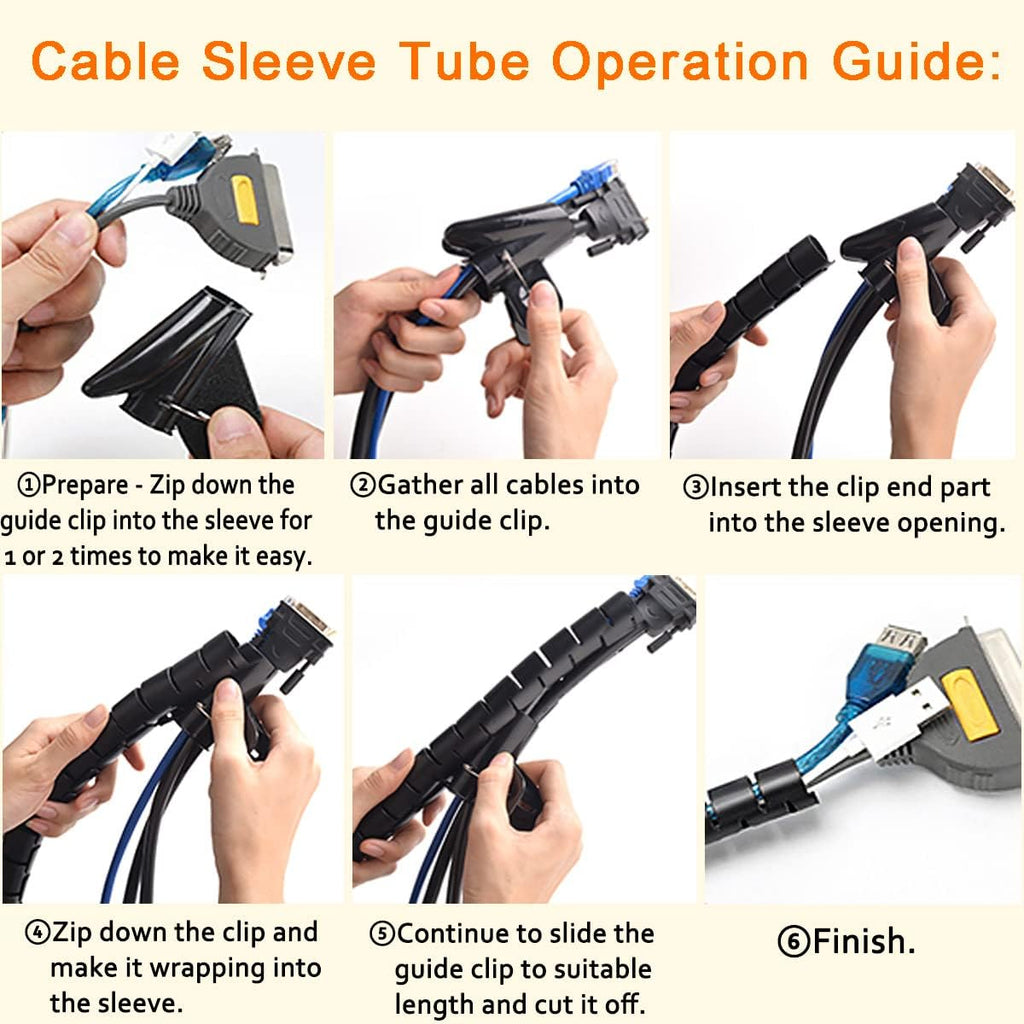 Black Computer Cable Management Sleeve Tube Under Desk Cord Organizer, 7/8 inch -5 ft Cover Wrap Easy to Install Messy Wire Solution for TV Office PC, Pet Chew and Bite Proof Cable Protector