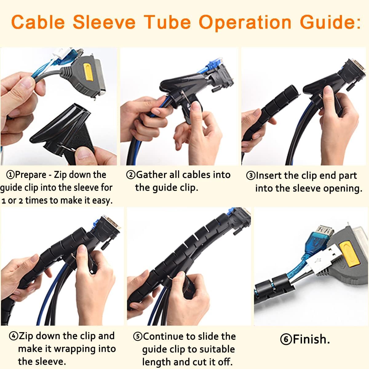 Black Computer Cable Management Sleeve Tube Under Desk Cord Organizer, 7/8 inch -5 ft Cover Wrap Easy to Install Messy Wire Solution for TV Office PC, Pet Chew and Bite Proof Cable Protector