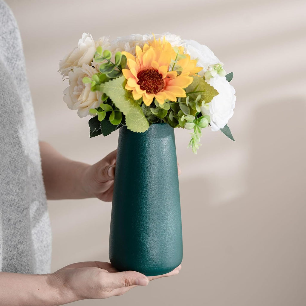Simple Boho Ceramic Flower Vase for Home Decor (Green,Big)