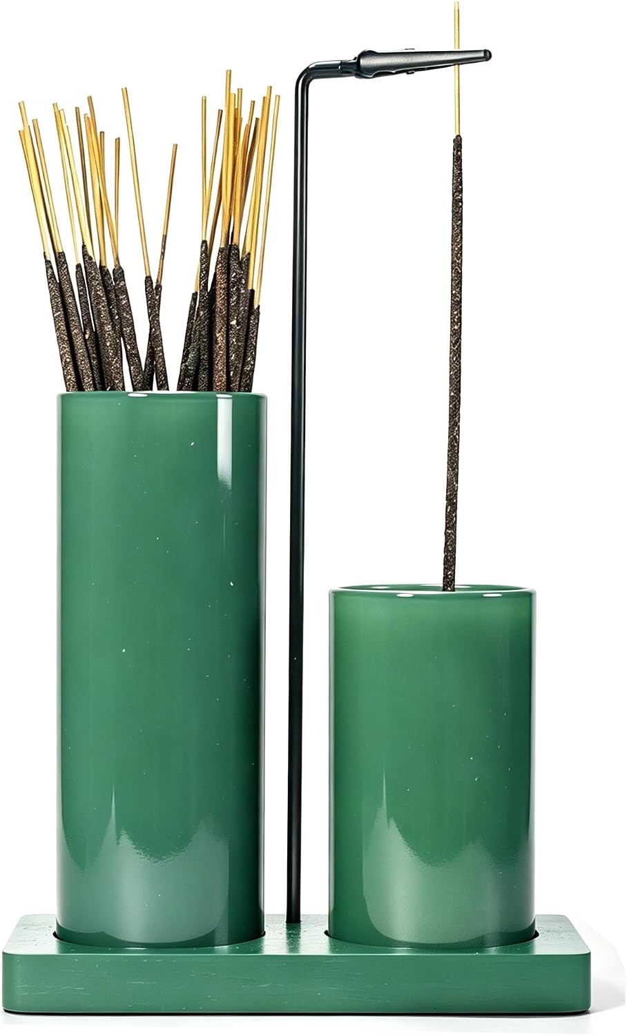 2 in 1 Incense Holder for Sticks Incense Burner Holder with Storage,Glass Upside Down Incense Holder for Sticks with Glass Ash Catcher for Meditation Yoga Spa Room Home Decor[Full Green]
