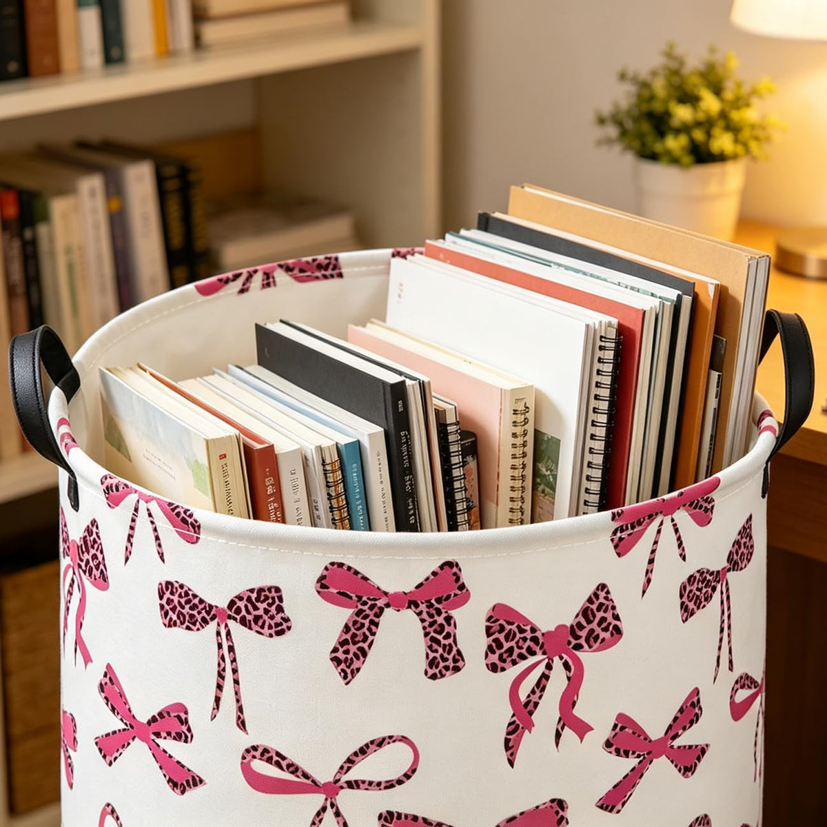 19.7" Laundry Basket,Dirty Clothes Hamper,Waterproof Storage Bin,Room Decor,Gift Baskets(New Leopard Print Bow)