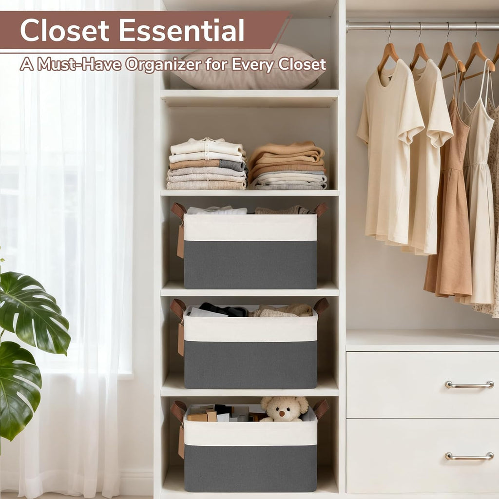 CHICVITA 4 Pack Fabric Storage Bins for Shelves, 20L Gray & White