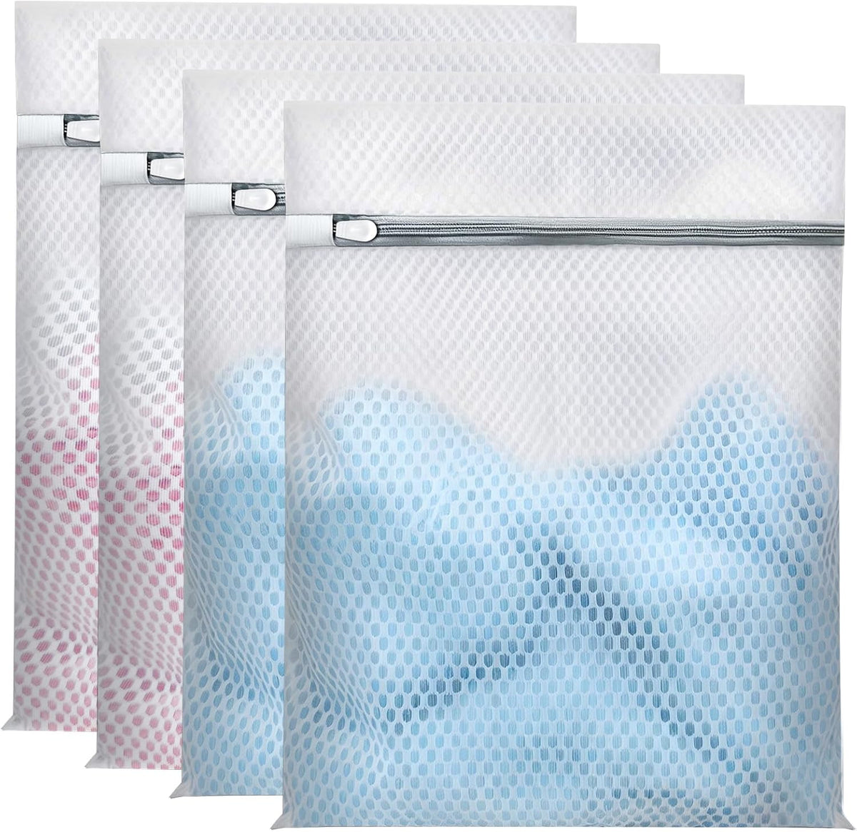 Laundry Bags Mesh Wash Bags for Delicates, Upgraded Honeycomb & Fine Mesh, Extra Durable with Sturdy Zippers, Protect Clothes in Washing Machine Essentials for Home, College & Dorm, 12 x 16 in 4-Pack