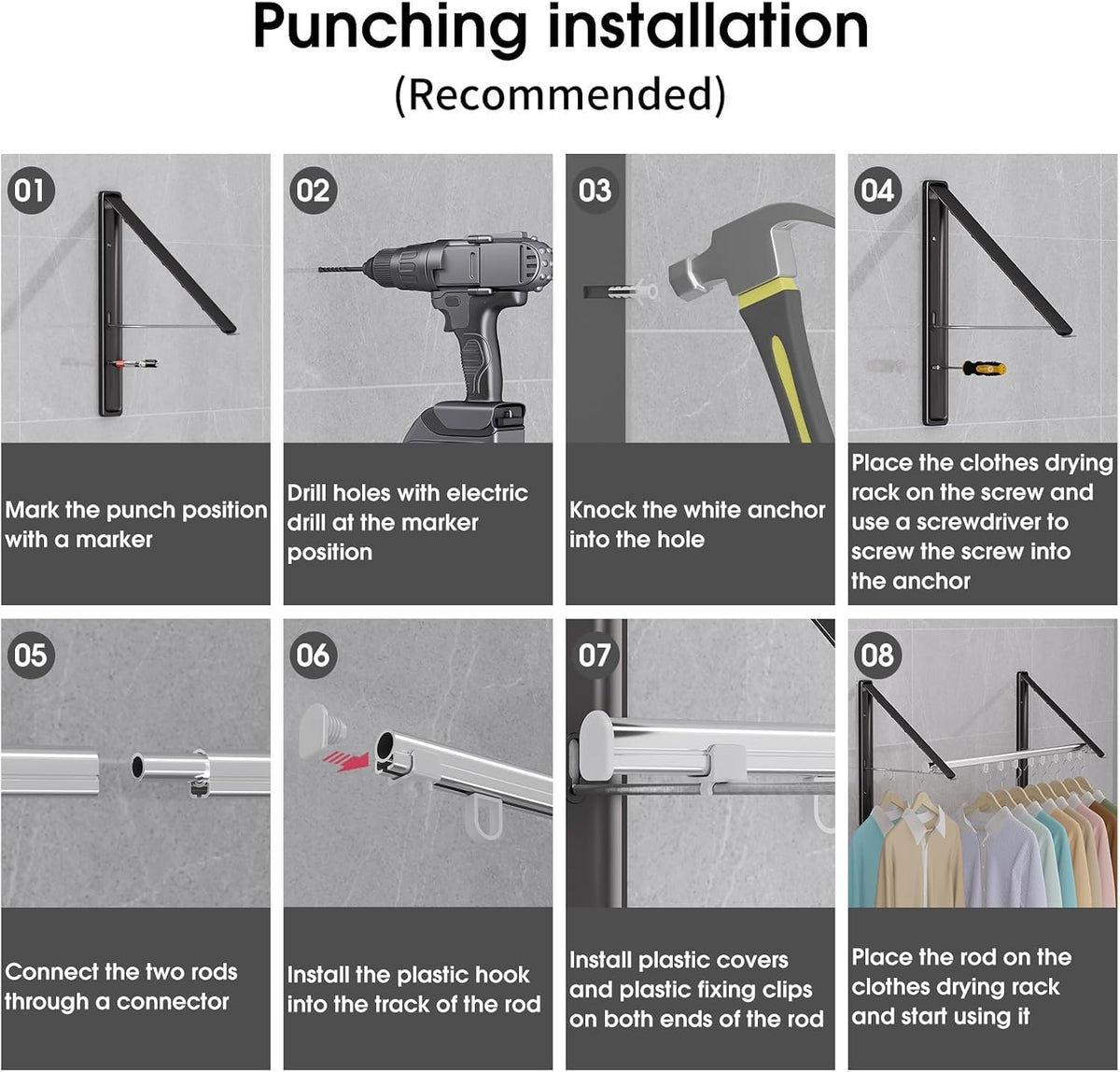 Folding Clothes Hanger Rack Wall mounted for Laundry Clothes Drying Rack