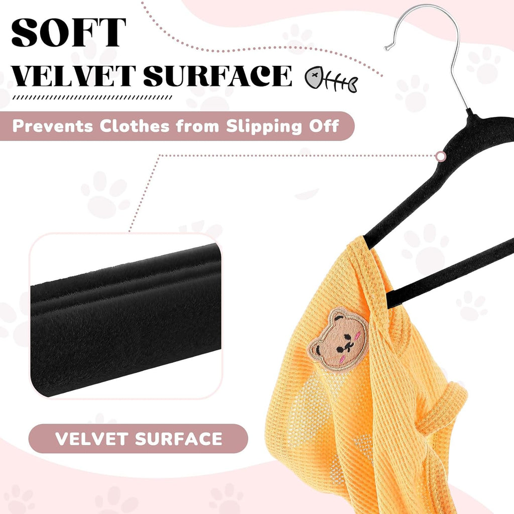 Weysat 24 Pcs Black Pet Hangers 11" Non-Slip Velvet 360° Swivel Hook