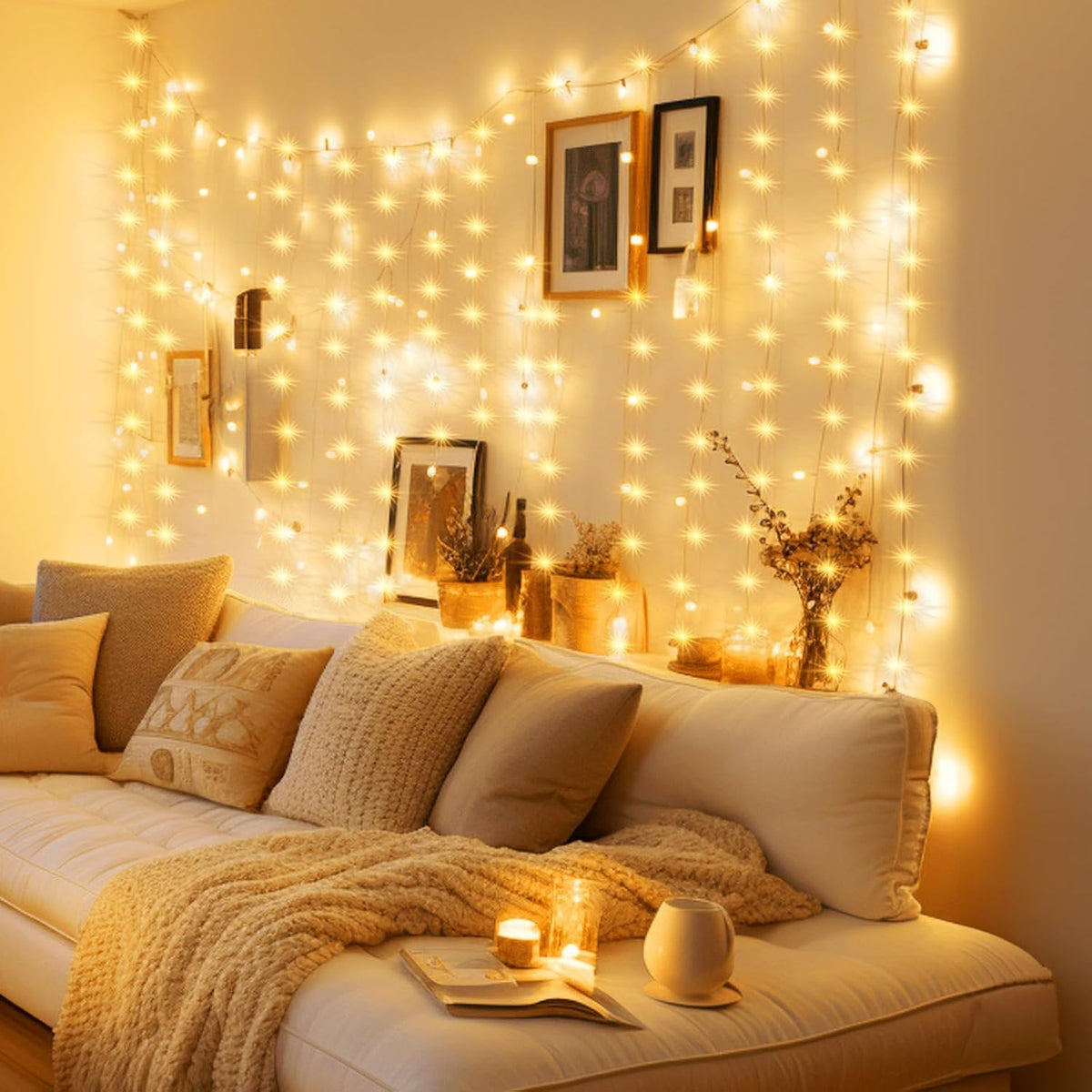 Minetom Curtain Lights, 300 LED Dimmable Twinkle Fairy Lights, 8 Modes